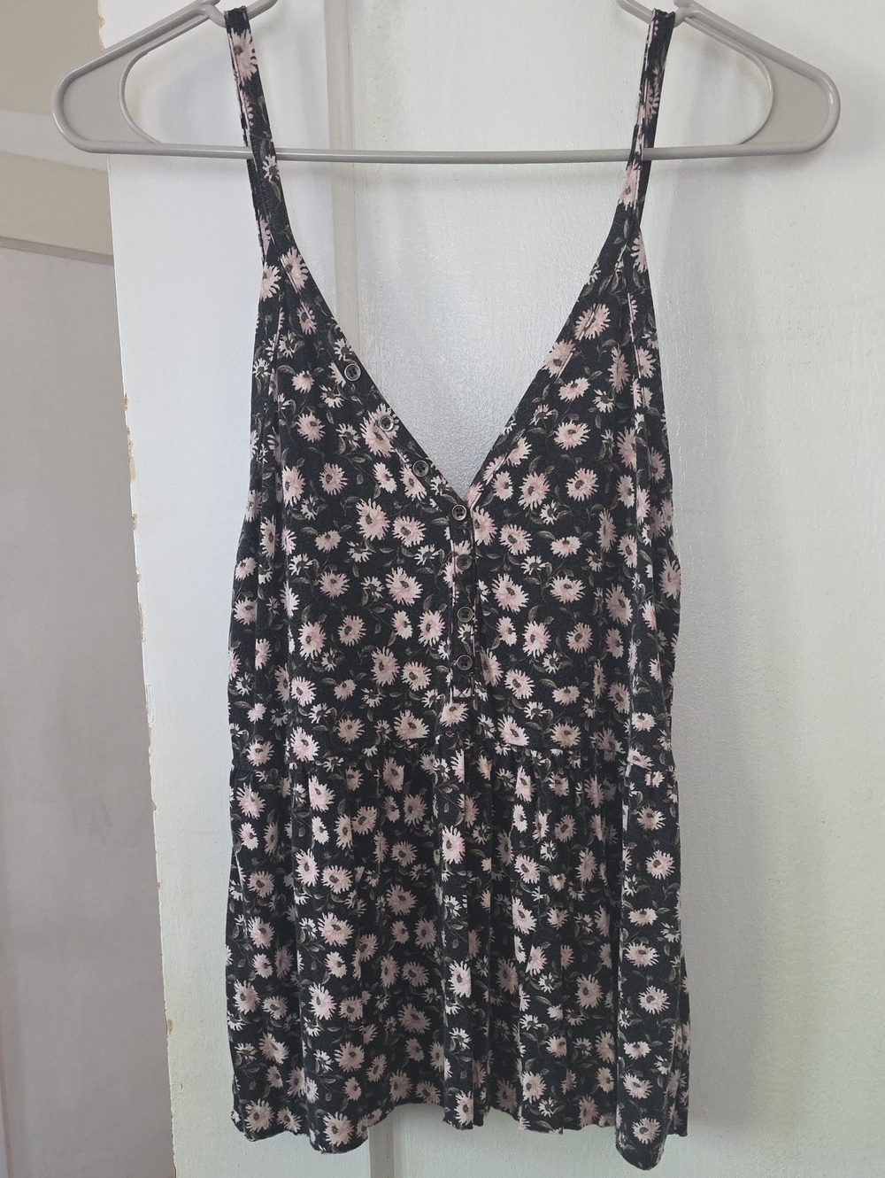 American Eagle Outfitters Soft & Sexy Tank Black Tank Top with Pink Floral Print